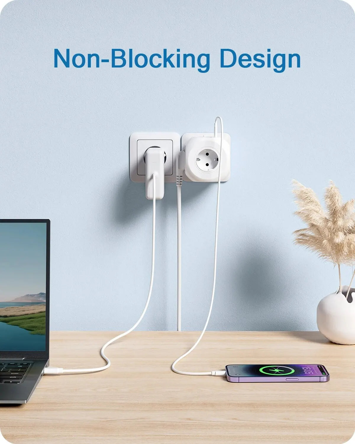 EU Plug Wall Socket Extender with 4 AC Outlets+3 USB +1 Type C 5V/3A Charger Adapter 8-In-1 Socket On/Off Switch