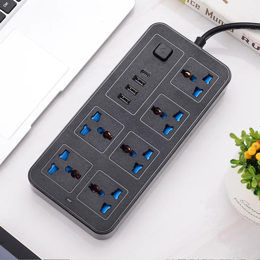 Power Multi Tap Universal Plug EU US UK Outlet Power Strip with 1.8M Extension Cord AC Type C USB Port Charge Electrical Socket