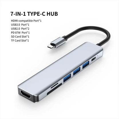 7 in 1 Type C Usb Hub Seven in One Type C 4K 30Hz Usb Splitter Supports All Type C Channel Computers to Usb Compatible with Hdmi