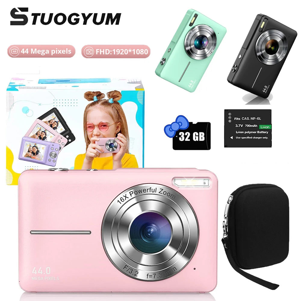 Digital Camera Children Camera for Children Camcorder with 16X Zoom Compact Cameras 1080P 44MP Cameras for Beginner Photography