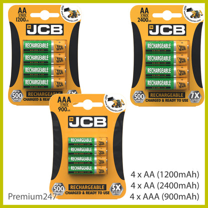 JCB Rechargeable Batteries AA AAA Nimh Pre Charged 1200 2400 900Mah NEW UK