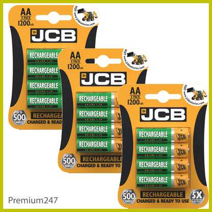 JCB Rechargeable Batteries AA AAA Nimh Pre Charged 1200 2400 900Mah NEW UK