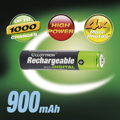 4 X AAA Rechargeable Batteries Ni-Mh 900Mah High Capacity 1000 Charges