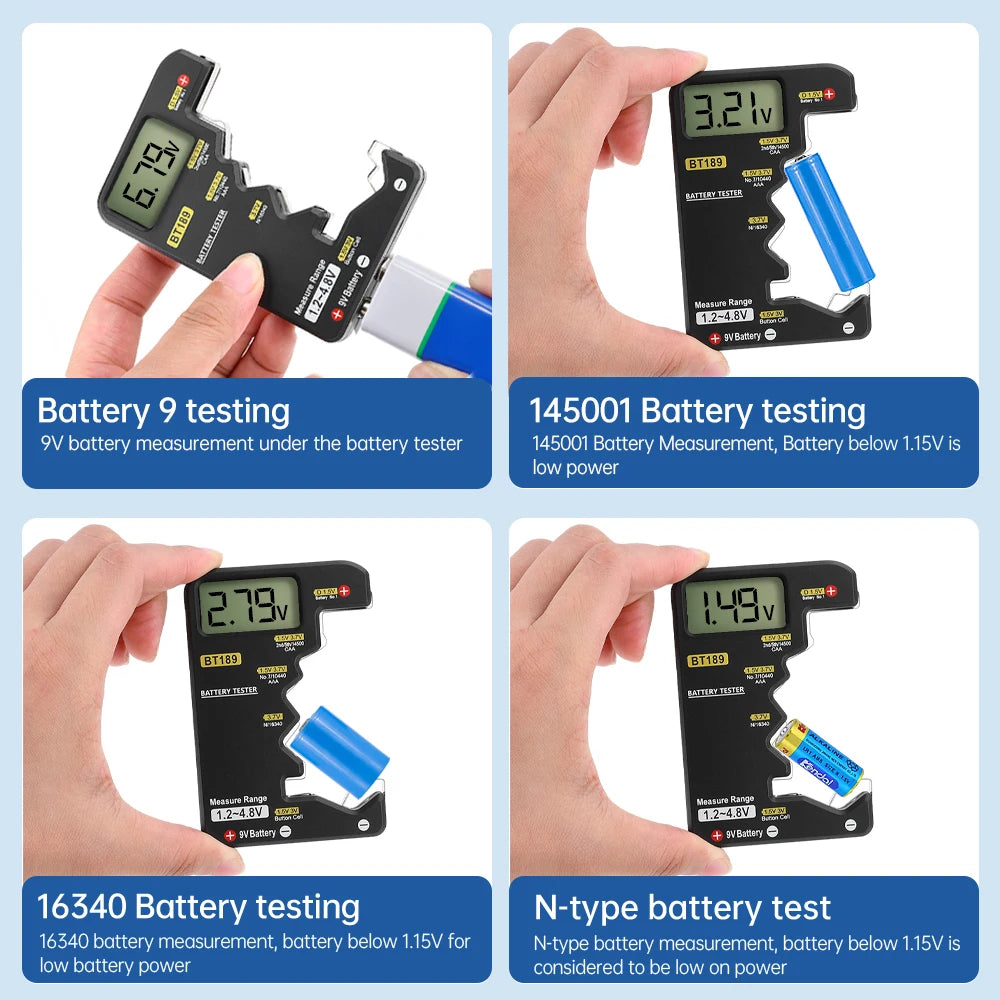 BT189 Ultra-Small Battery Tester 9V AAAAA Button Cell Universal Household LCD Digital Display Battery Tester Power Bank Detector