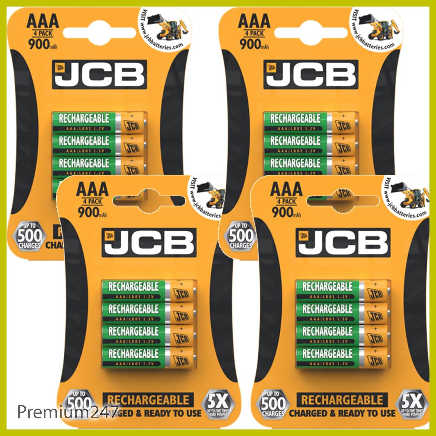 JCB Rechargeable Batteries AA AAA Nimh Pre Charged 1200 2400 900Mah NEW UK