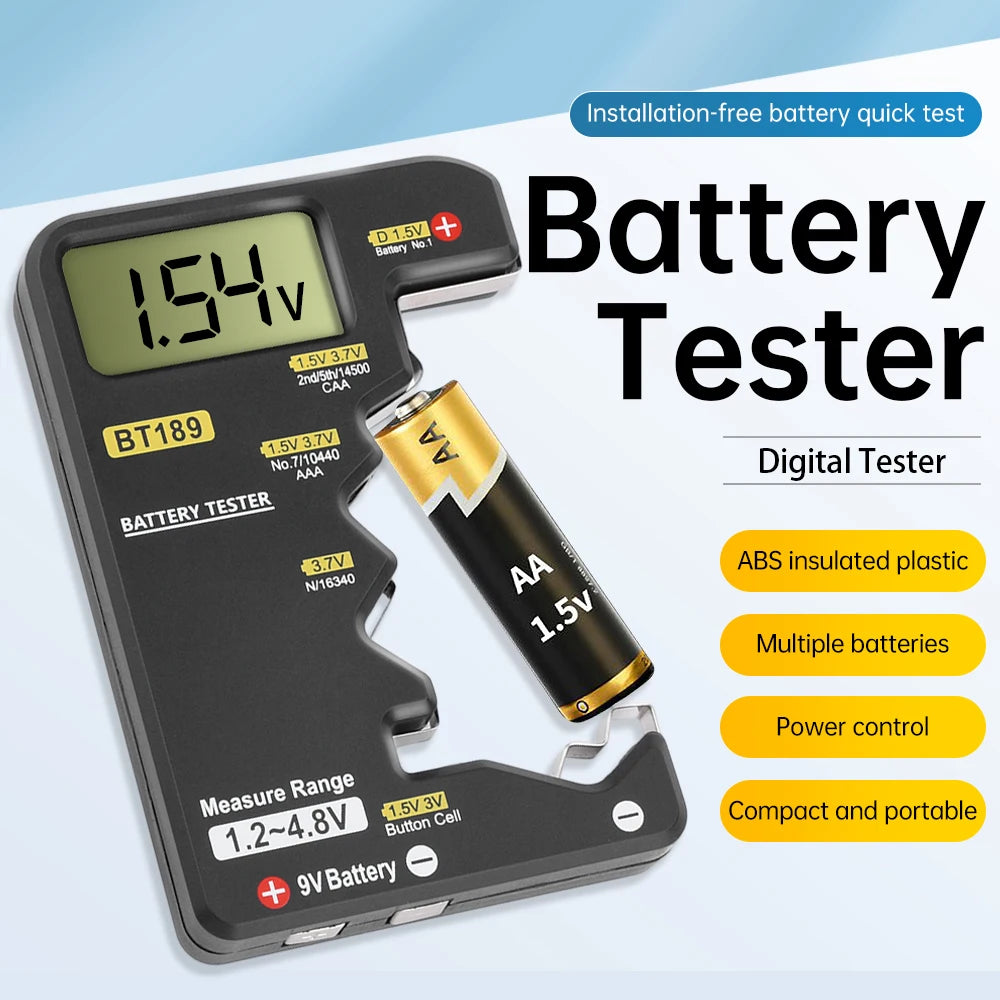 BT189 Ultra-Small Battery Tester 9V AAAAA Button Cell Universal Household LCD Digital Display Battery Tester Power Bank Detector