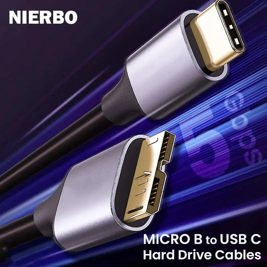 NIERBO USB C to Micro B Cord Hard Drive Cables Braided USB 3.0 Type C Male to Micro B Male Cable for Macbook Toshiba Canvio