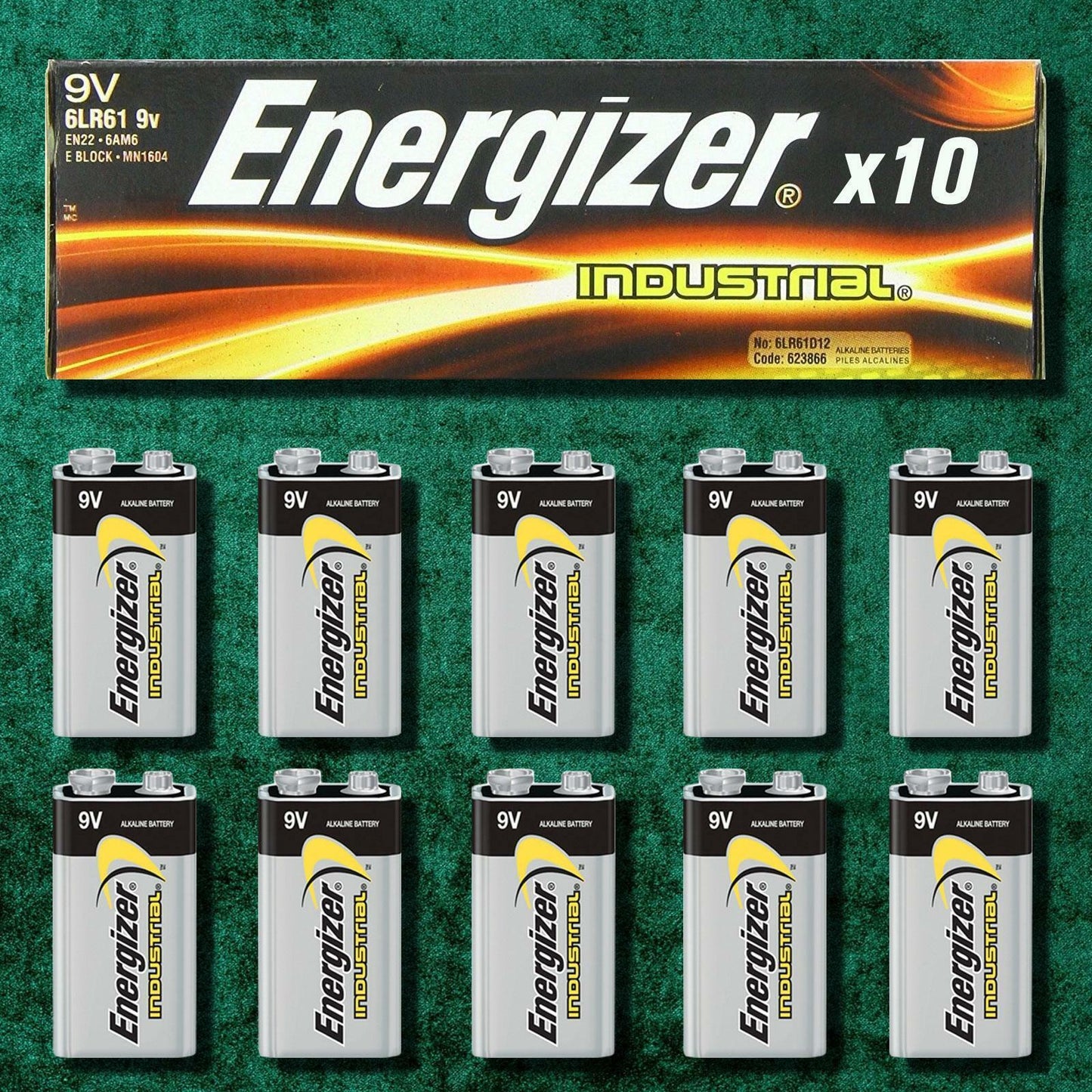 10 X Energizer 9V PP3 Industrial Alkaline Batteries Smoke Alarm LR22 MN1604