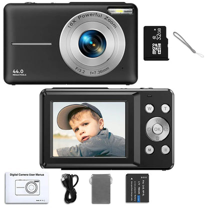 Digital Camera Children Camera for Children Camcorder with 16X Zoom Compact Cameras 1080P 44MP Cameras for Beginner Photography