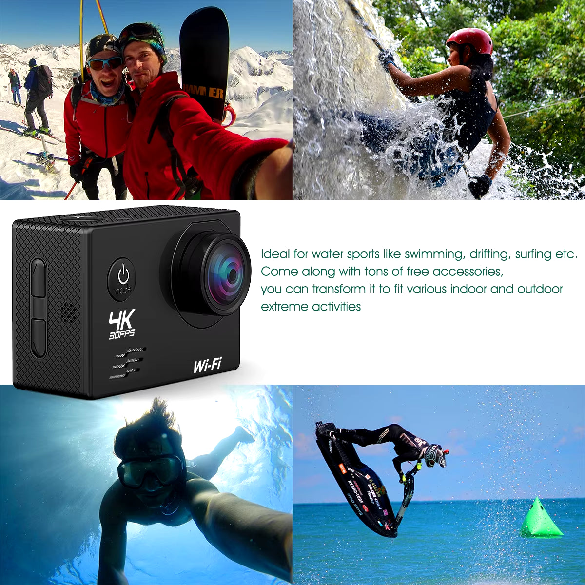 Action Camera Q1 Ultra HD 4K30FPS 16.0MP Wi-Fi 2.0" Screen 170D DVR Webcam Underwater 30M Helmet Video Recording Sport Camera