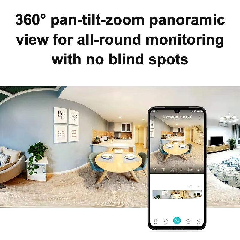 360° Smart Home Security Camera PTZ 2K Baby Monitor 1296X2304P AI Panoramic Camera HD Night Vision Webcam Work with Miji