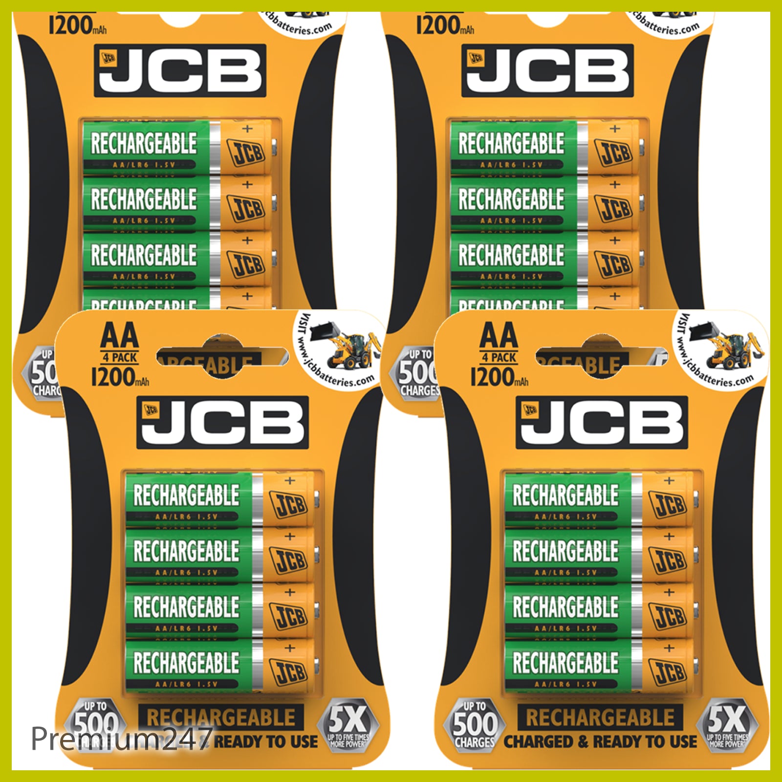 JCB Rechargeable Batteries AA AAA Nimh Pre Charged 1200 2400 900Mah NEW UK