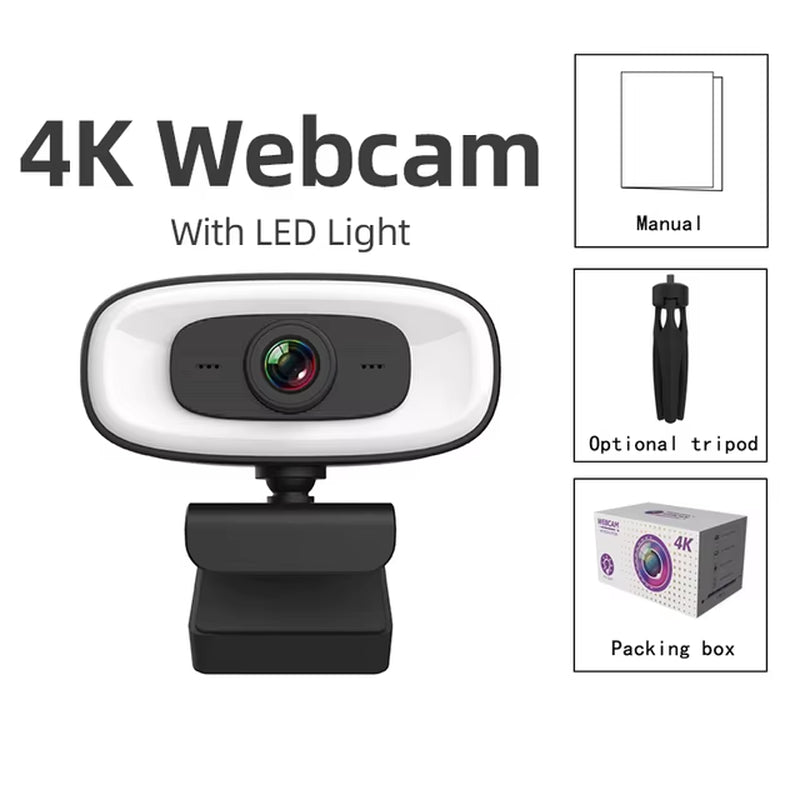 Webcam Mini 4K USB Computer 2K Webcam Full HD 1080P Web for Work with Microphone Tripod for PC Laptops Live Streaming Camera