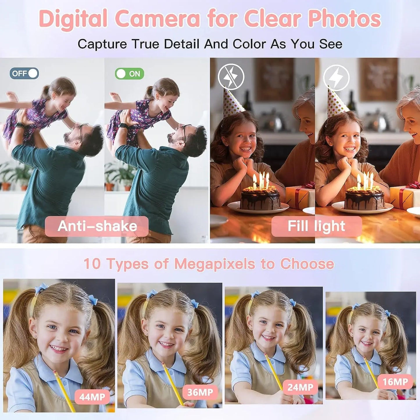 Digital Camera Children Camera for Children Camcorder with 16X Zoom Compact Cameras 1080P 44MP Cameras for Beginner Photography