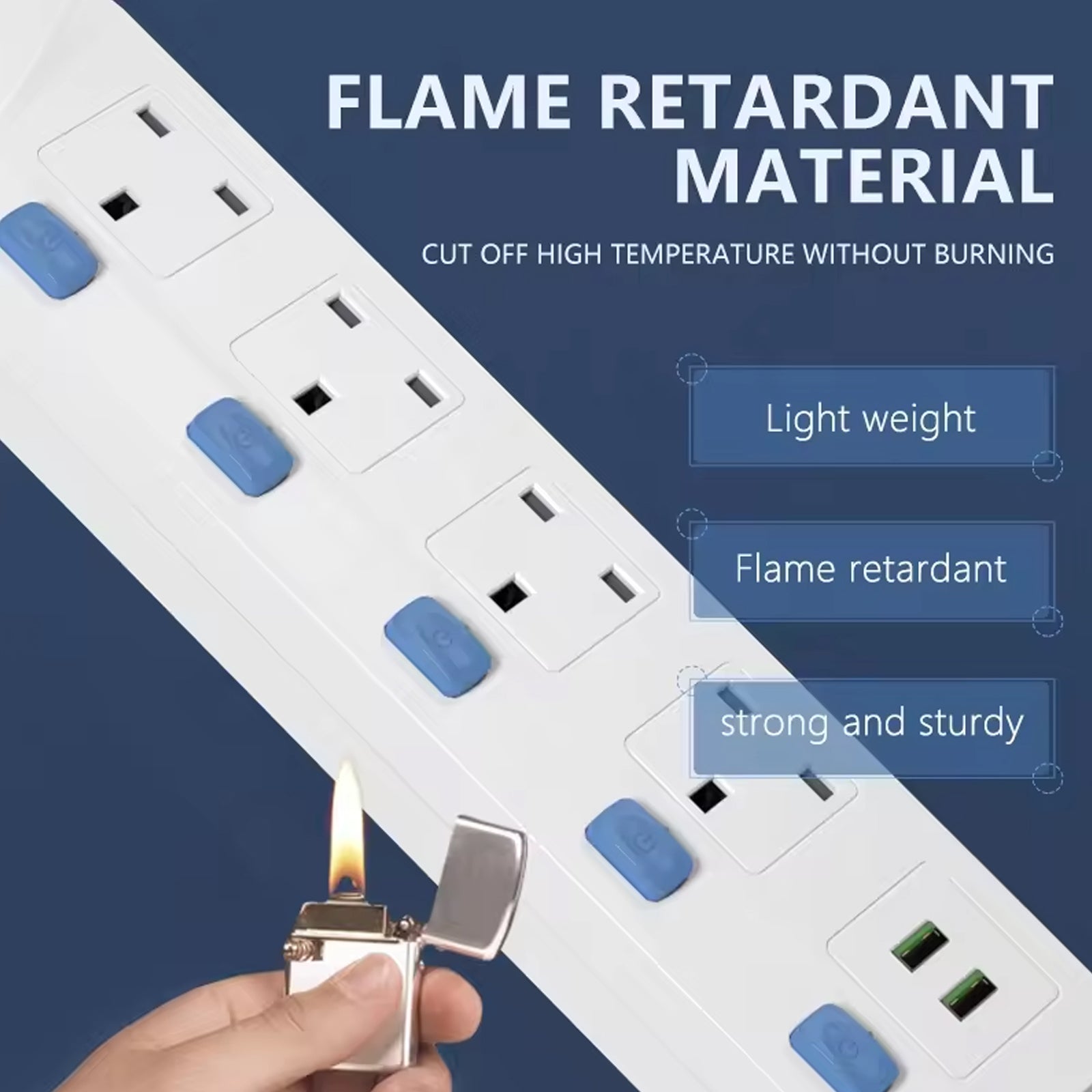 Surge Protected Extension Lead 4 Gang with 2 USB Way Power Cable Plug Sockets