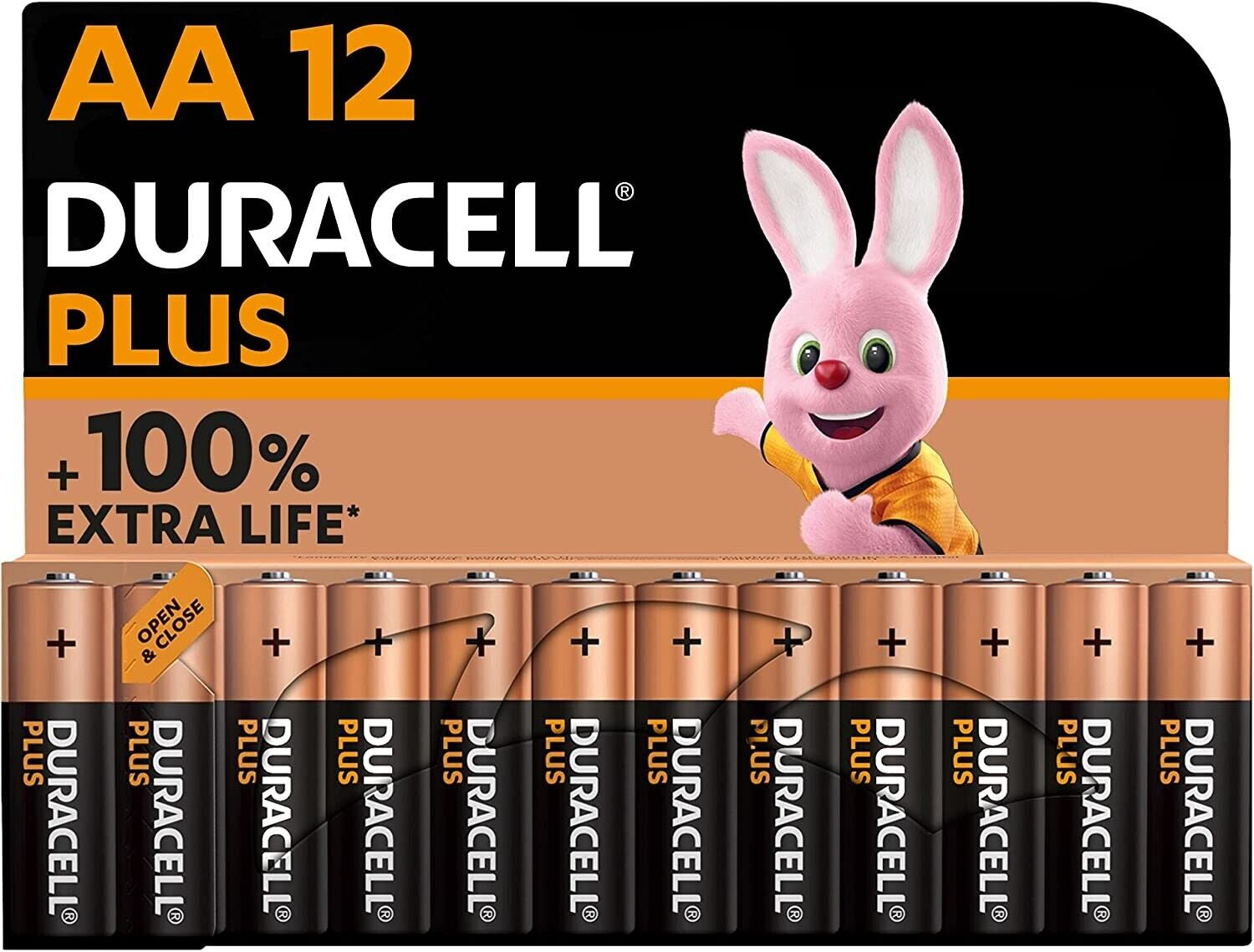 12 X Duracell AA plus Power Extra Life Alkaline Batteries LR6 MN1500 Long Exp UK