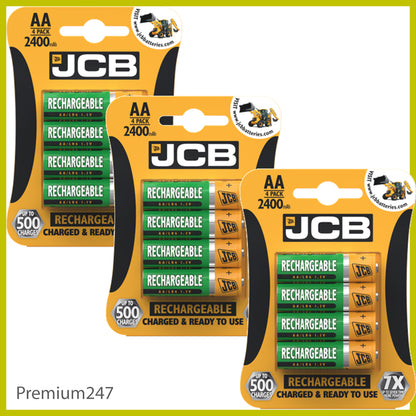 JCB Rechargeable Batteries AA AAA Nimh Pre Charged 1200 2400 900Mah NEW UK