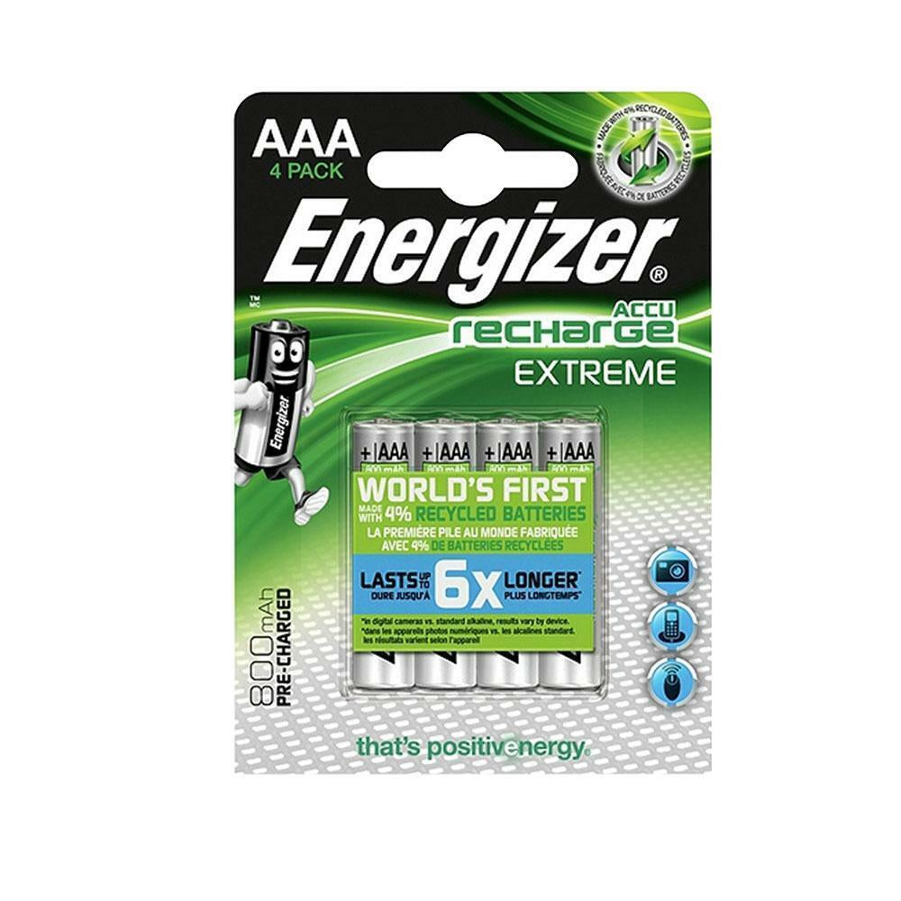 ENERGIZER EXTREME AAA RECHARGEABLE BATTERIES 800Mah 4 BATTERIES Nimh PRE CHARGED